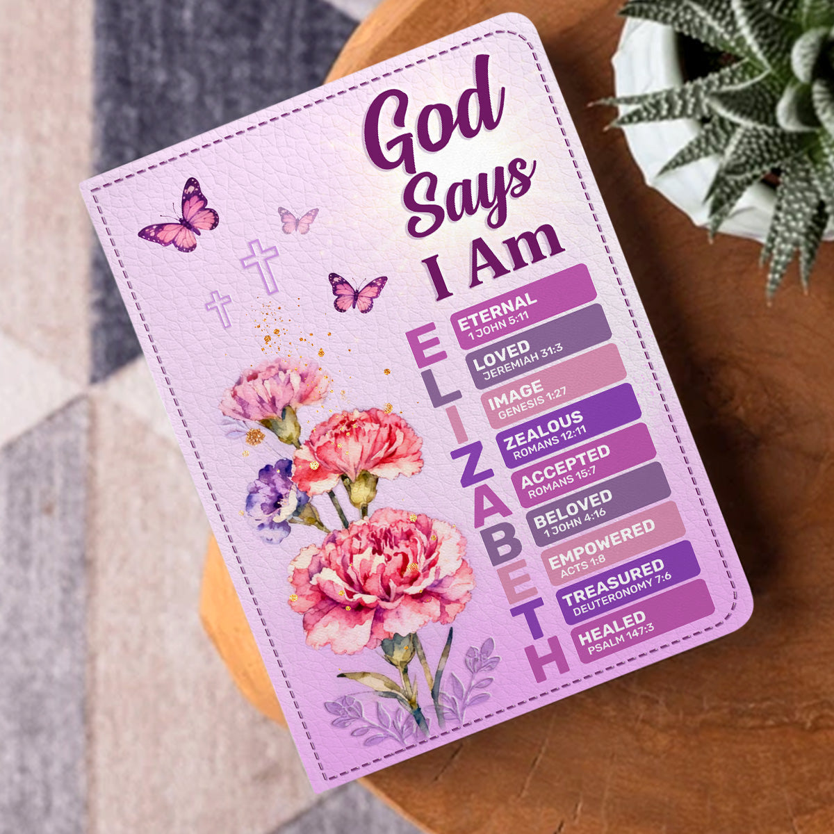 God Says I Am Birth Month Flower | Personalized Leather Cover Notebook