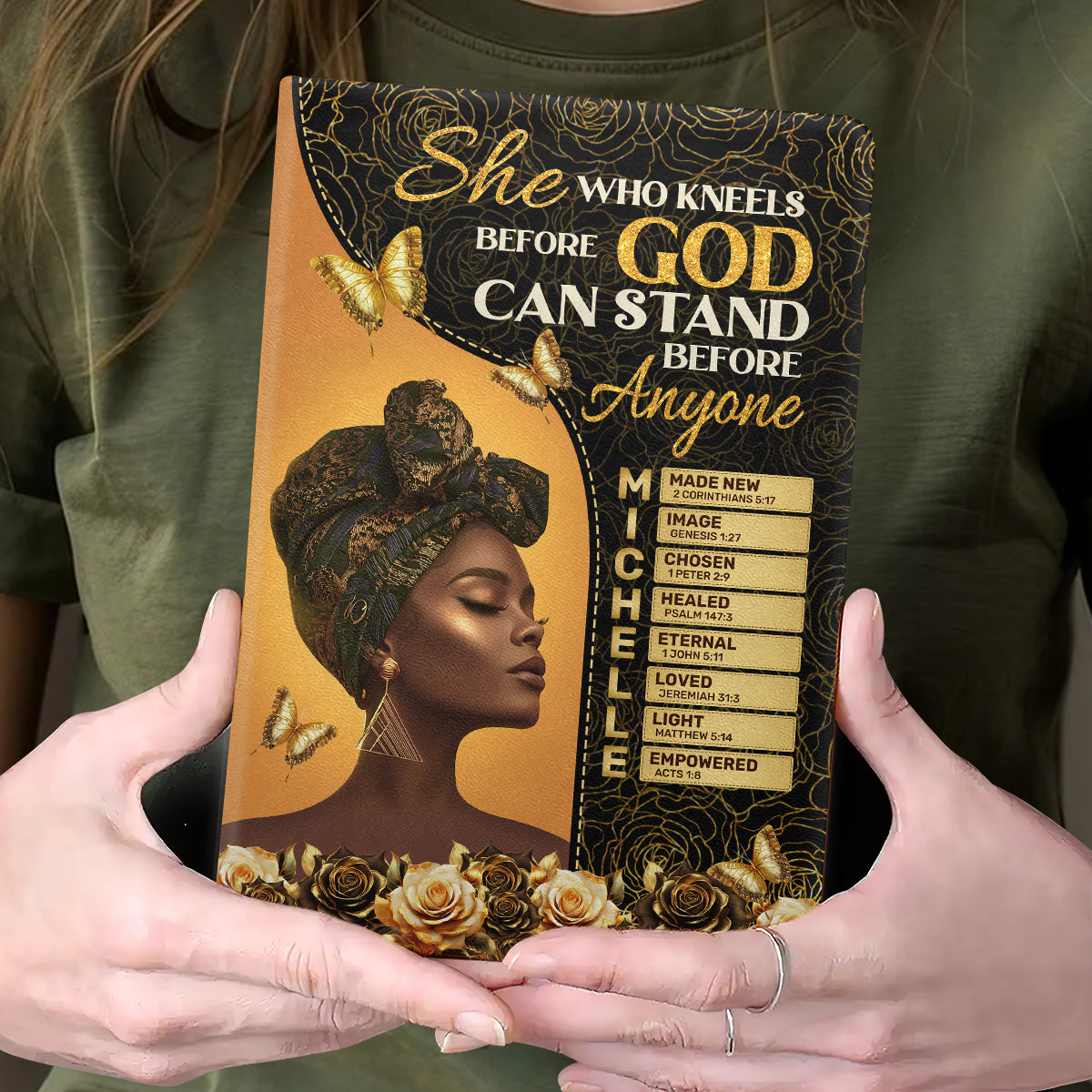 She Who Kneels Before God Can Stand Before Anyone | Personalized Leather Cover Notebook