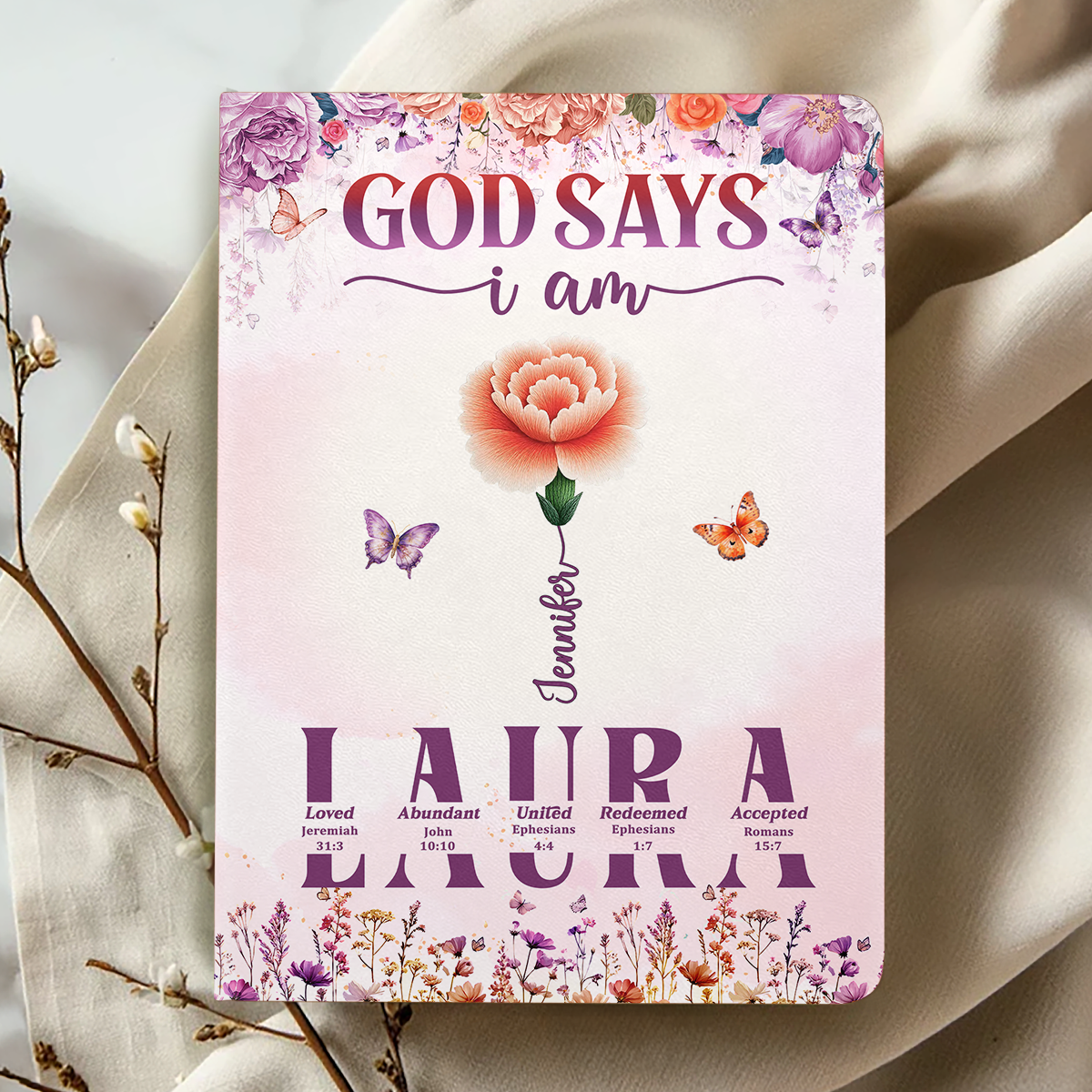 God Says I Am Floral Blessings | Personalized Leather Cover Notebook