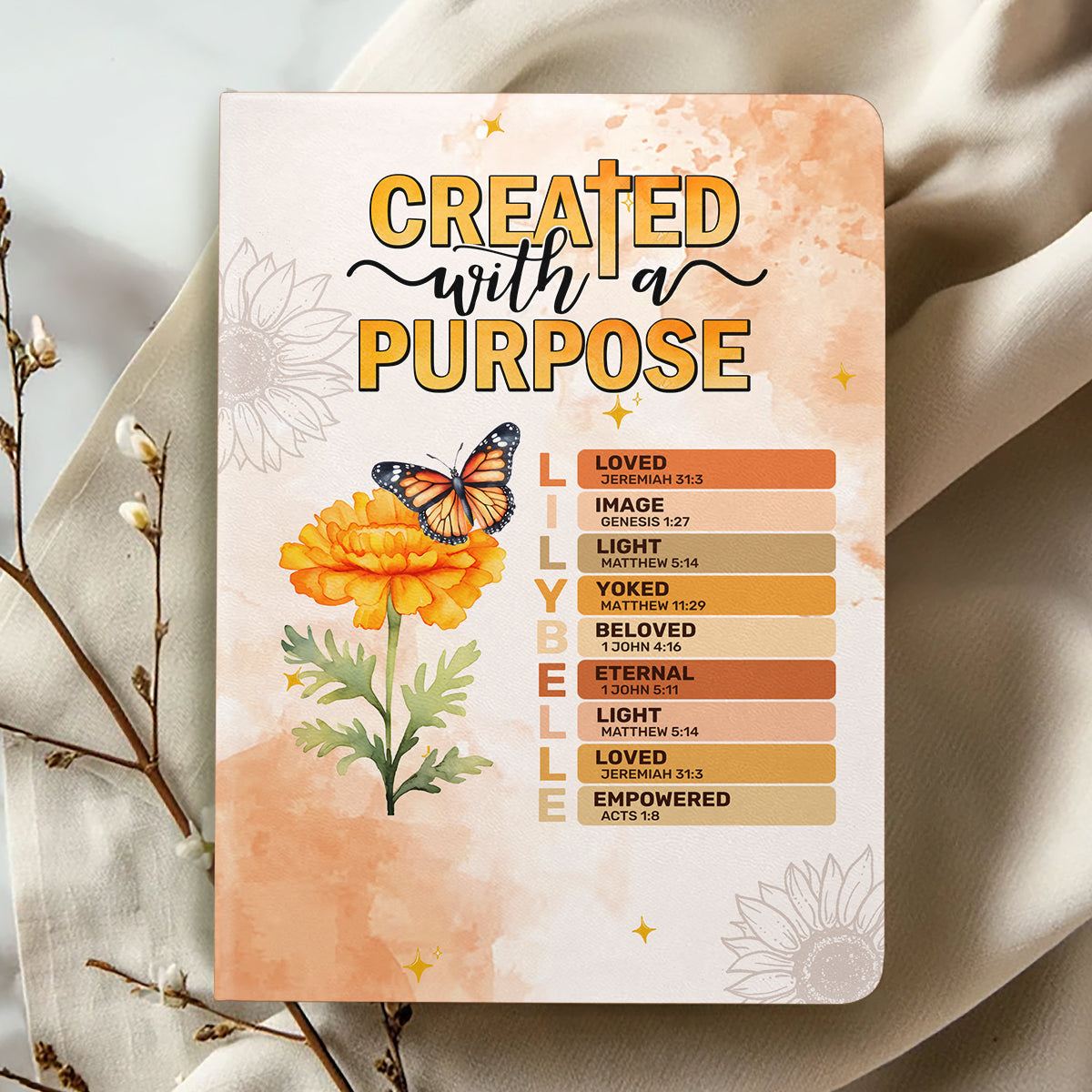 Created With A Purpose Flowers And Butterflies | Personalized Leather Cover Notebook