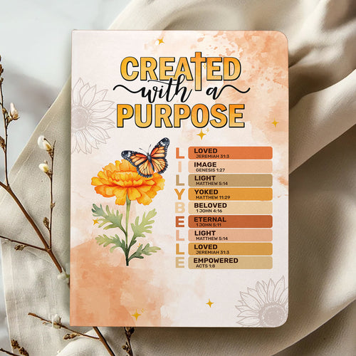 Created With A Purpose Flowers And Butterflies | Personalized Leather Cover Notebook