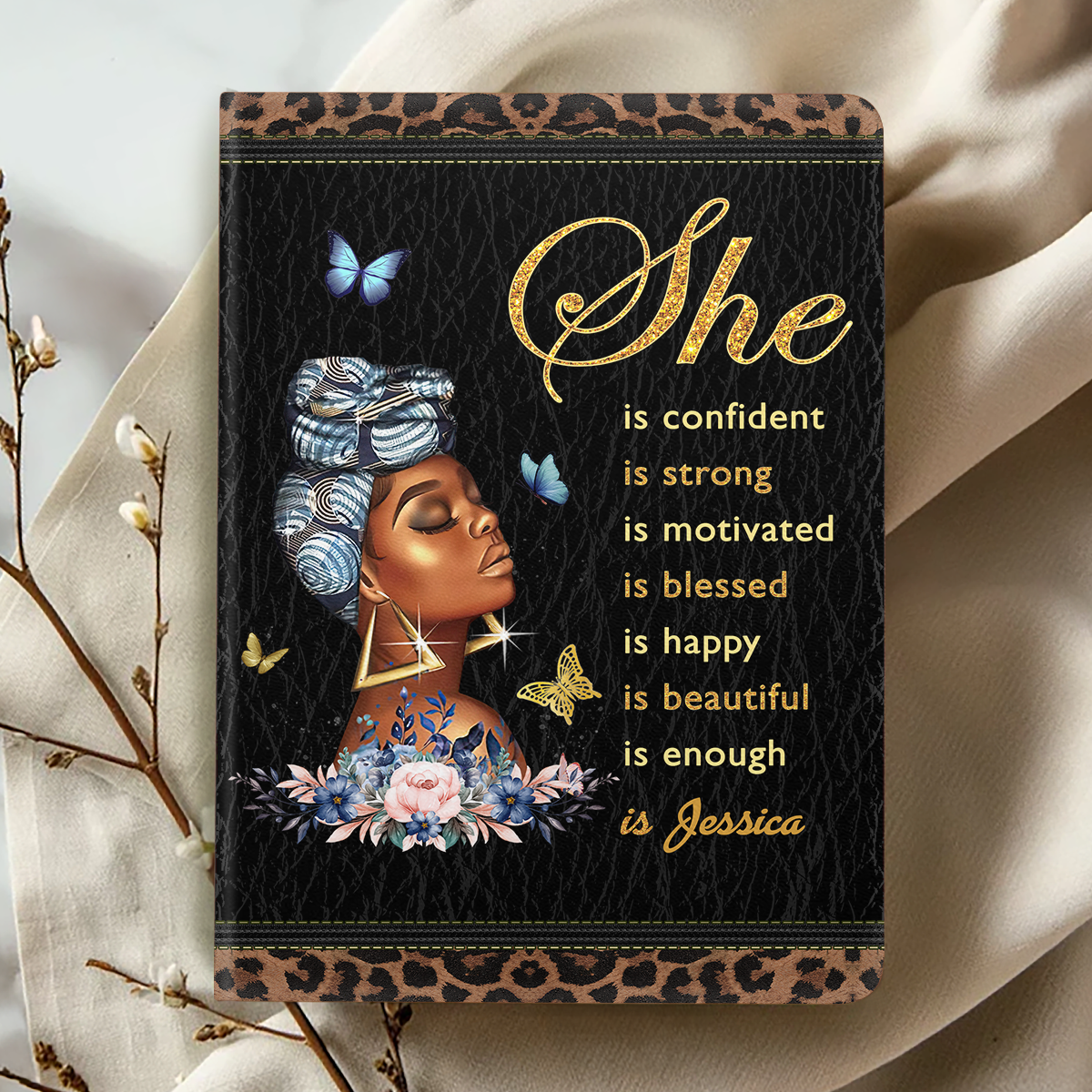 She is Name Custom | Personalized Leather Cover Notebook