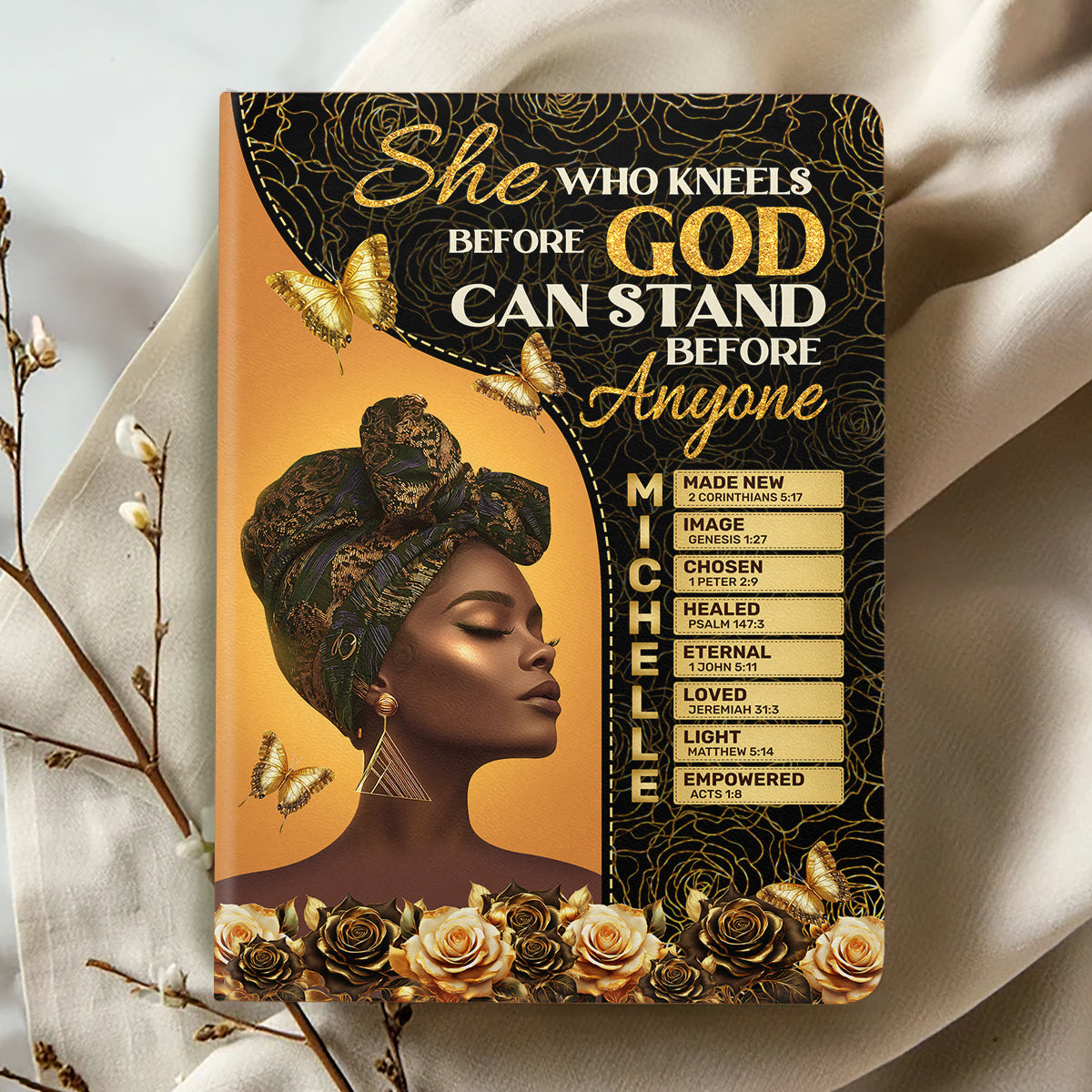 She Who Kneels Before God Can Stand Before Anyone | Personalized Leather Cover Notebook
