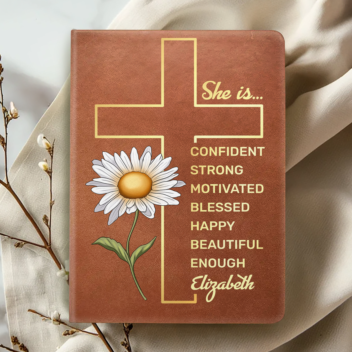 She Is Confident, Is Strong, Is Motivated, Is Blessed, Is Happy, Is Beautiful, Is Enough | Personalized Leather Cover Notebook