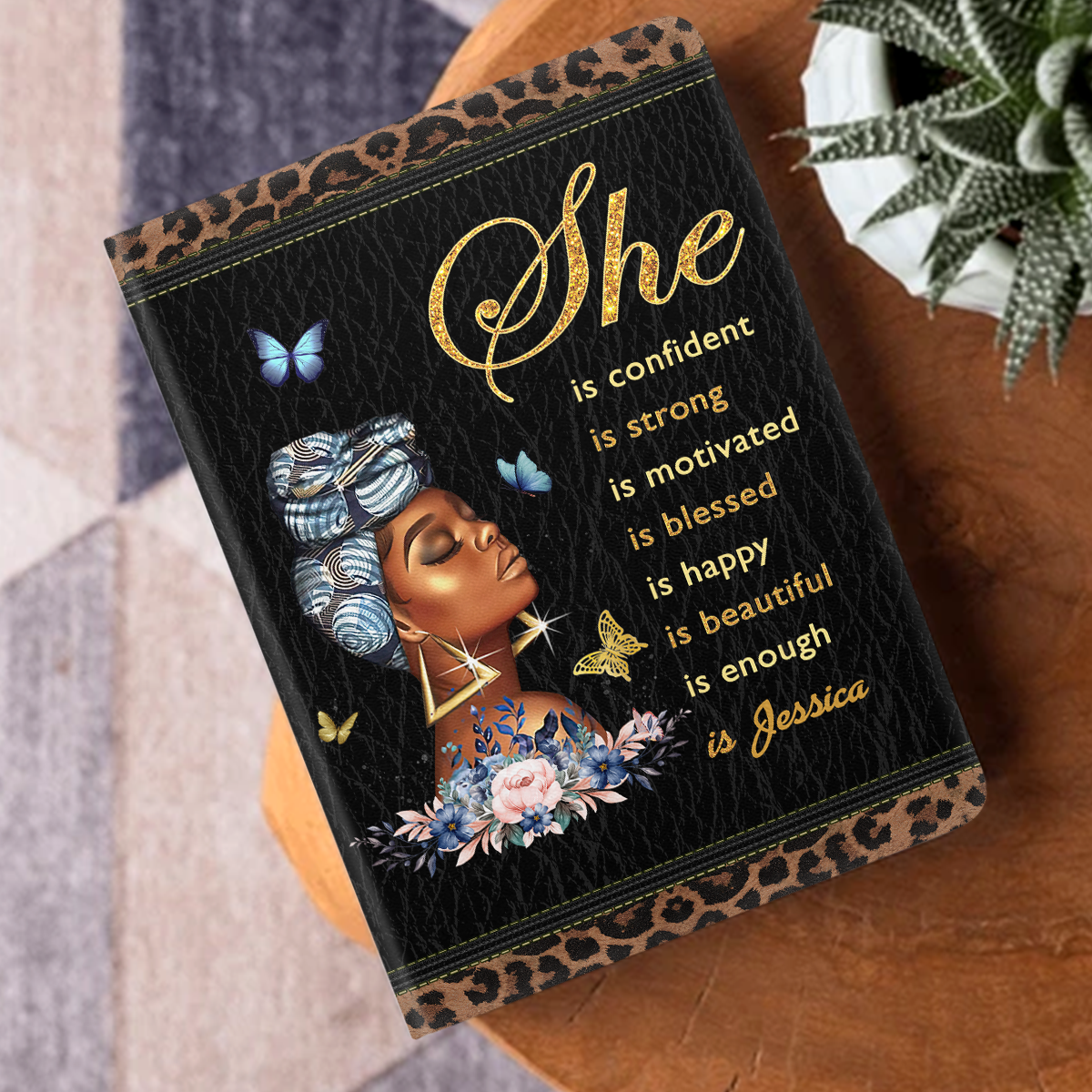 She is Name Custom | Personalized Leather Cover Notebook