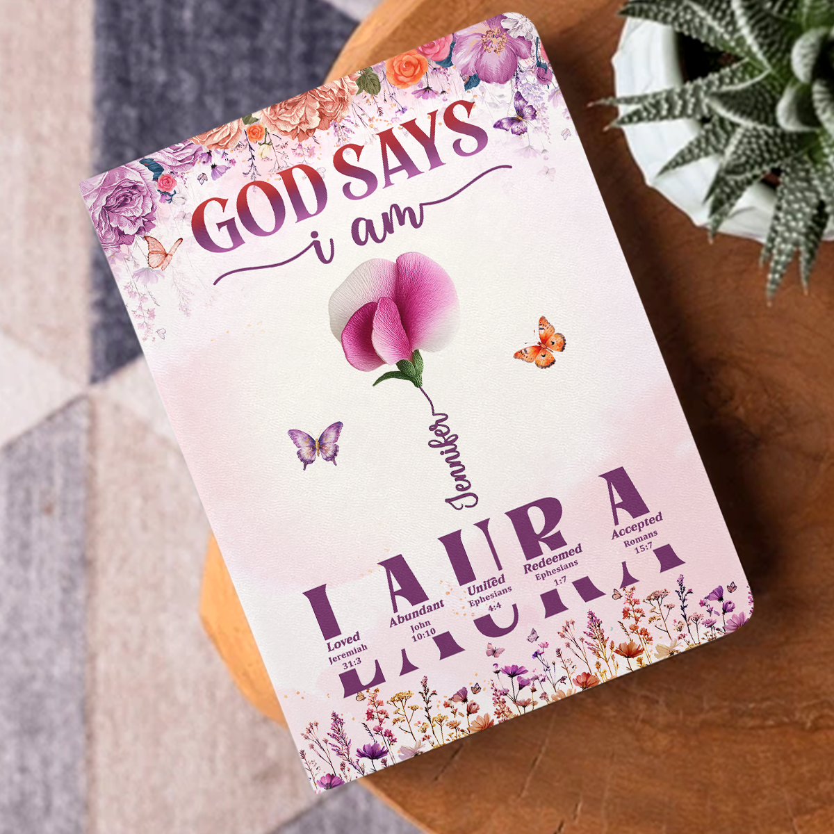 God Says I Am Floral Blessings | Personalized Leather Cover Notebook