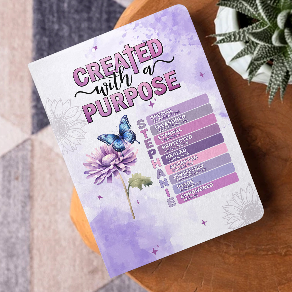 Created With A Purpose Flowers And Butterflies | Personalized Leather Cover Notebook