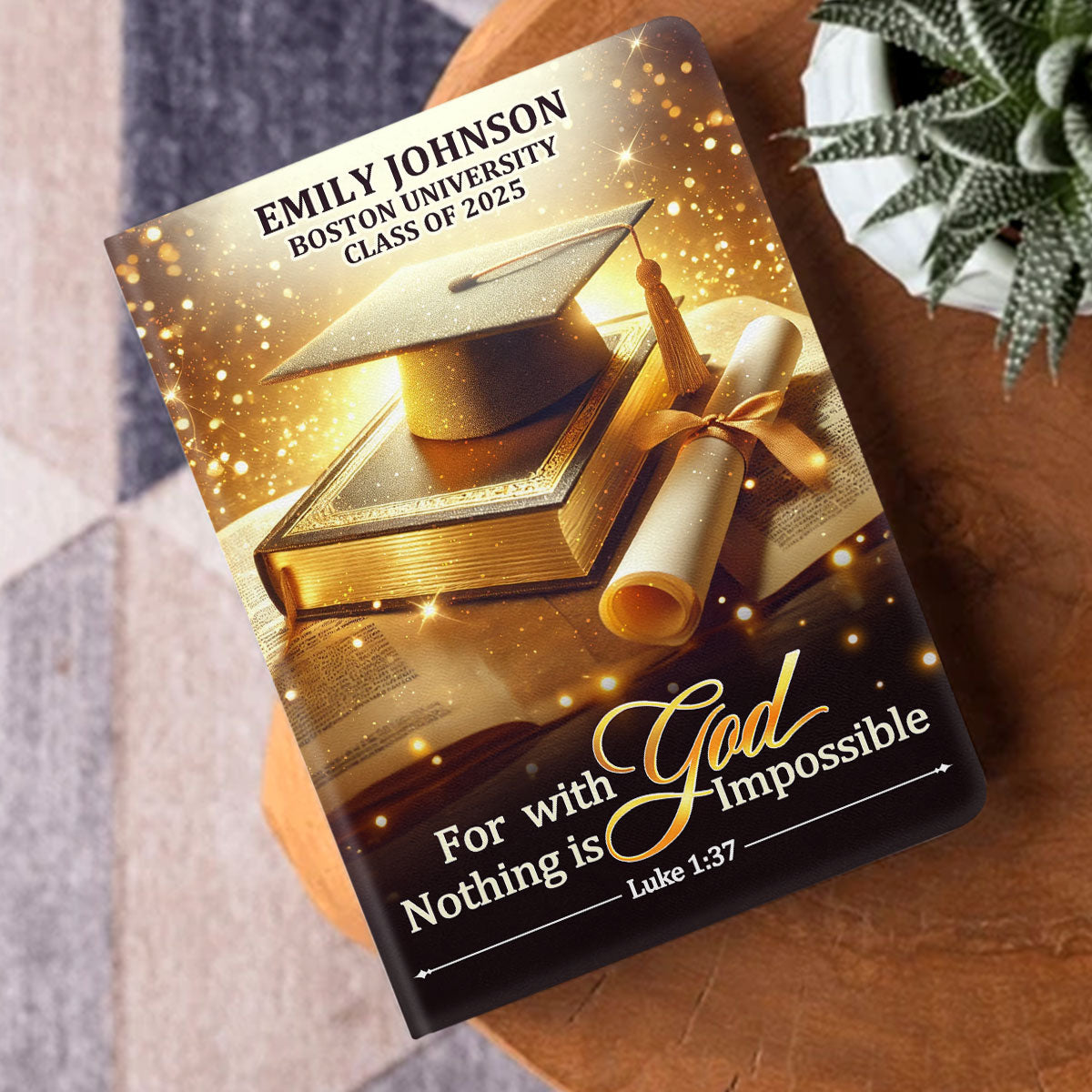 For With God, Nothing Is Impossible - Personalized Leather Cover Notebook
