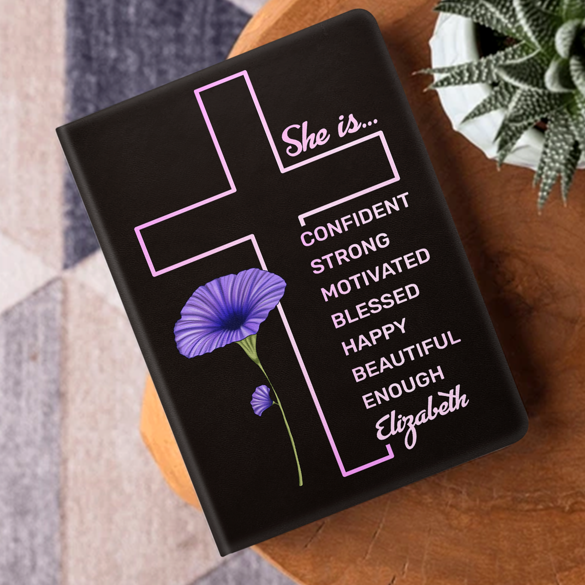 She Is Confident, Is Strong, Is Motivated, Is Blessed, Is Happy, Is Beautiful, Is Enough | Personalized Leather Cover Notebook