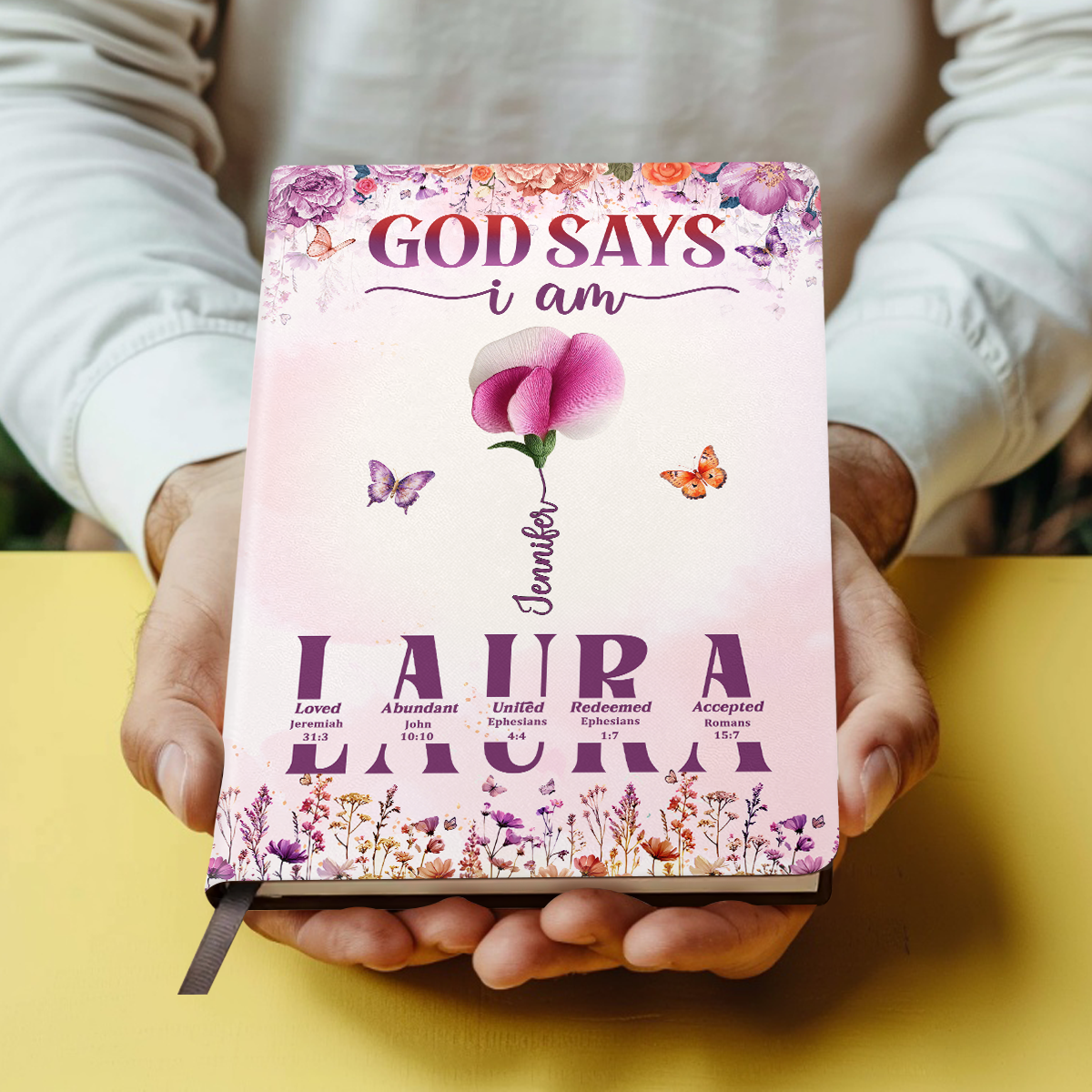 God Says I Am Floral Blessings | Personalized Leather Cover Notebook