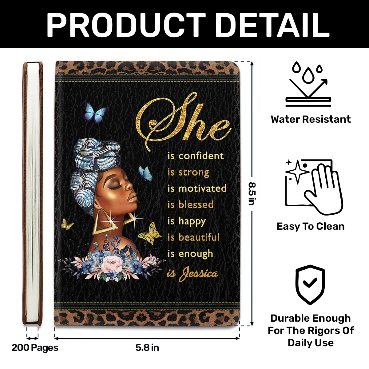 She is Name Custom | Personalized Leather Cover Notebook