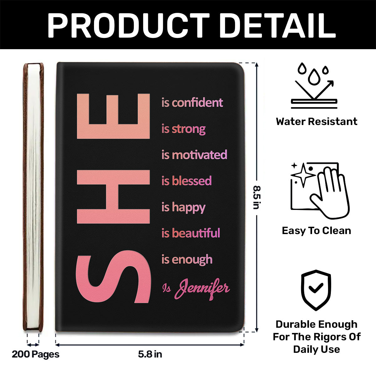 She is Confident | Personalized Leather Cover Notebook
