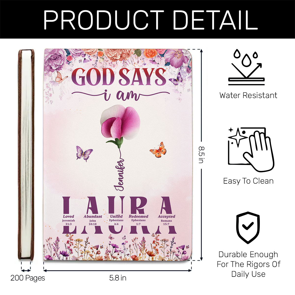 God Says I Am Floral Blessings | Personalized Leather Cover Notebook