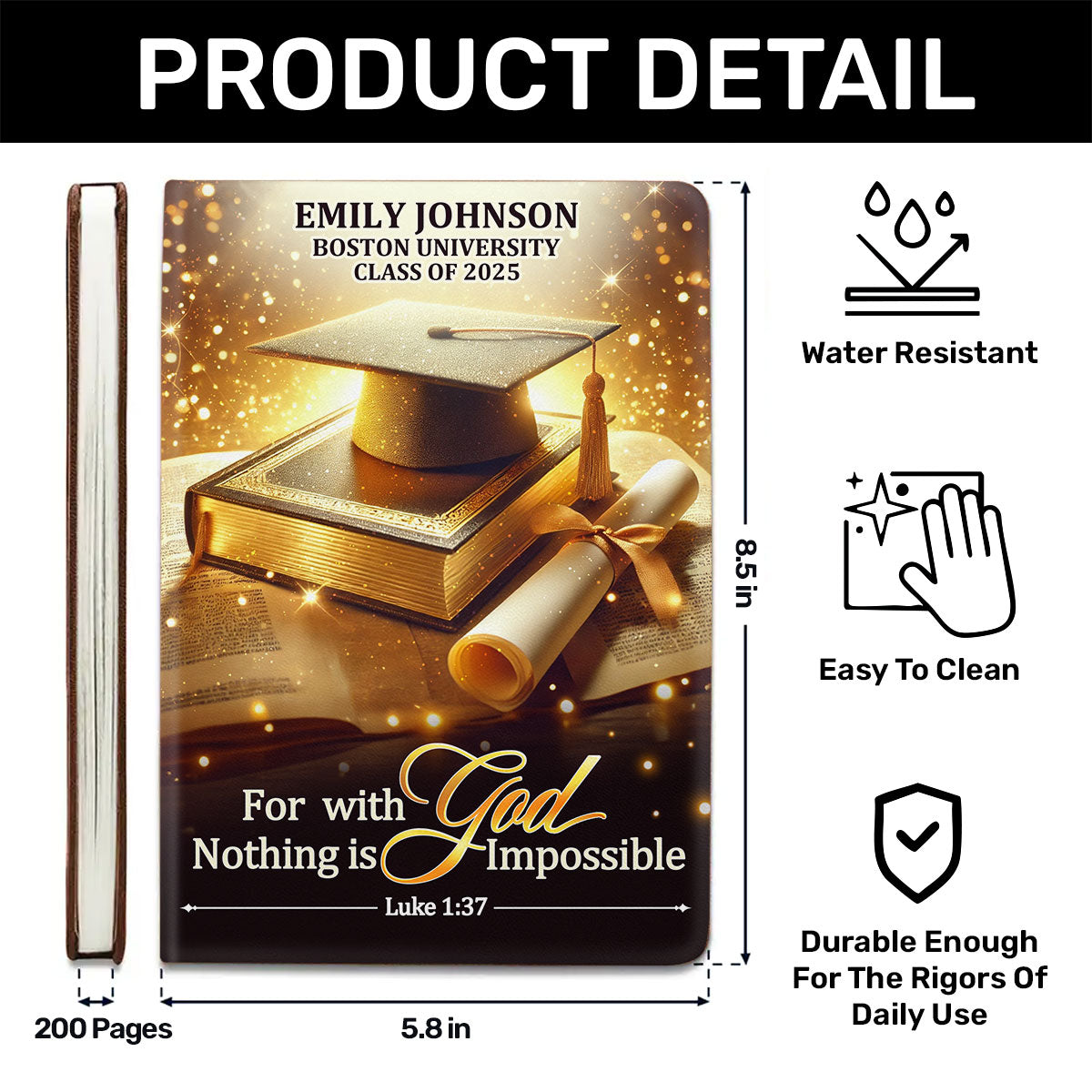 For With God, Nothing Is Impossible - Personalized Leather Cover Notebook