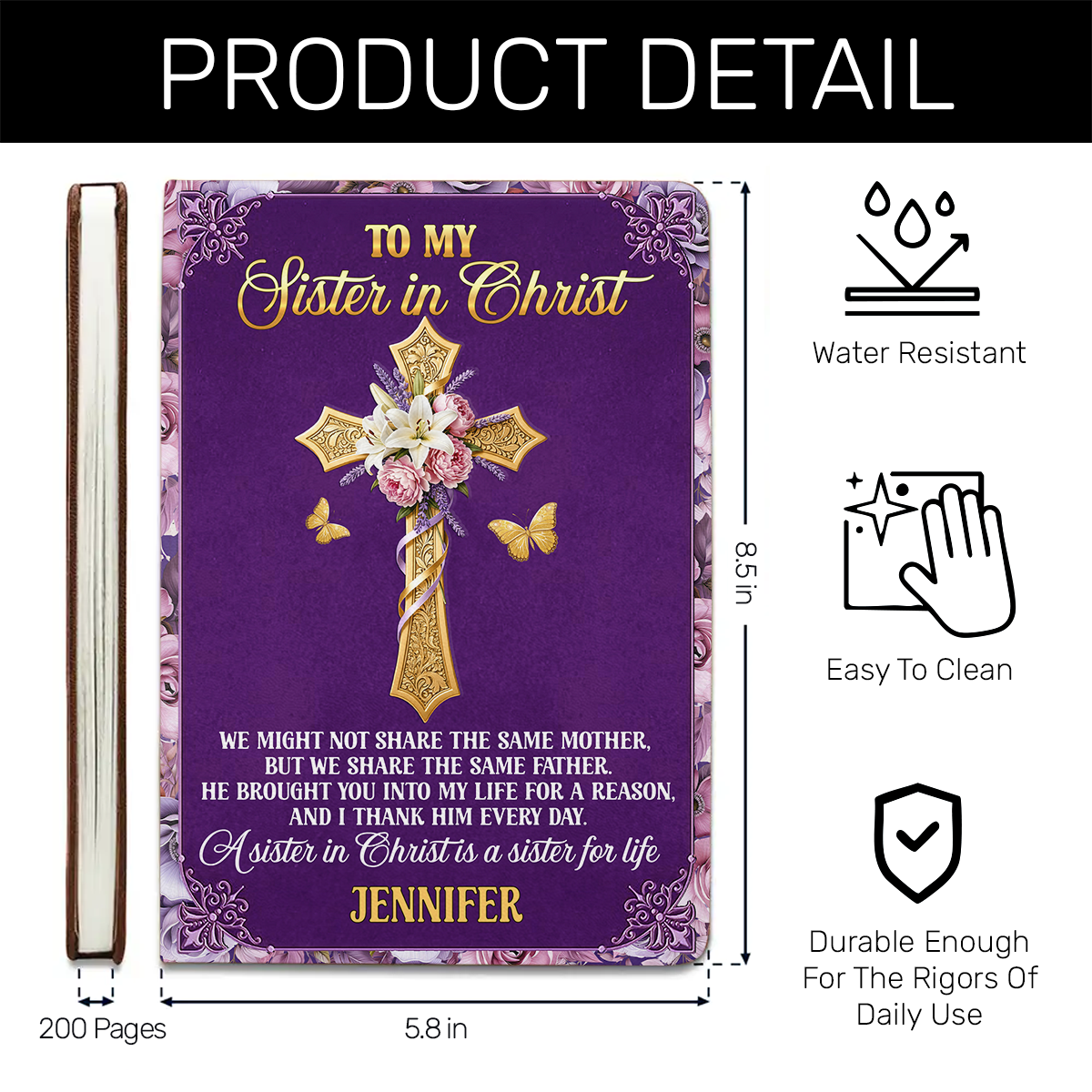To My Sister In Christ | Personalized Leather Cover Notebook