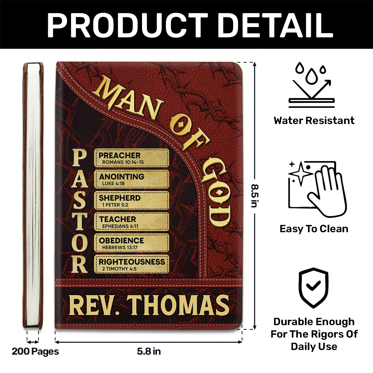 Pastor Man Of God | Personalized Leather Cover Notebook