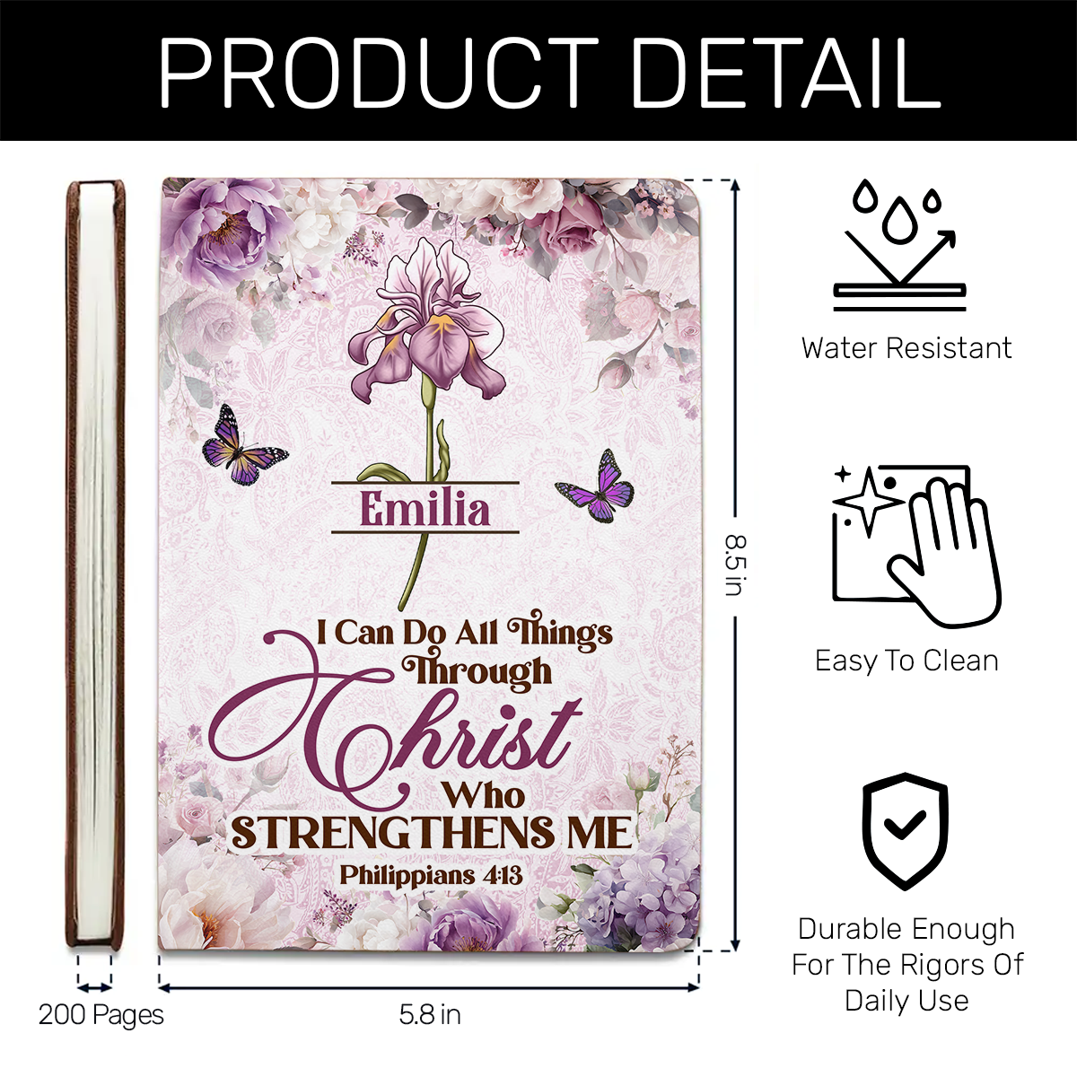 I Can Do All Things Through Christ Who Strengthens Me | Personalized Leather Cover Notebook
