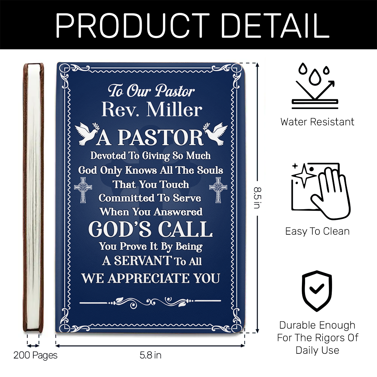 To Our Pastor | Personalized Leather Cover Notebook