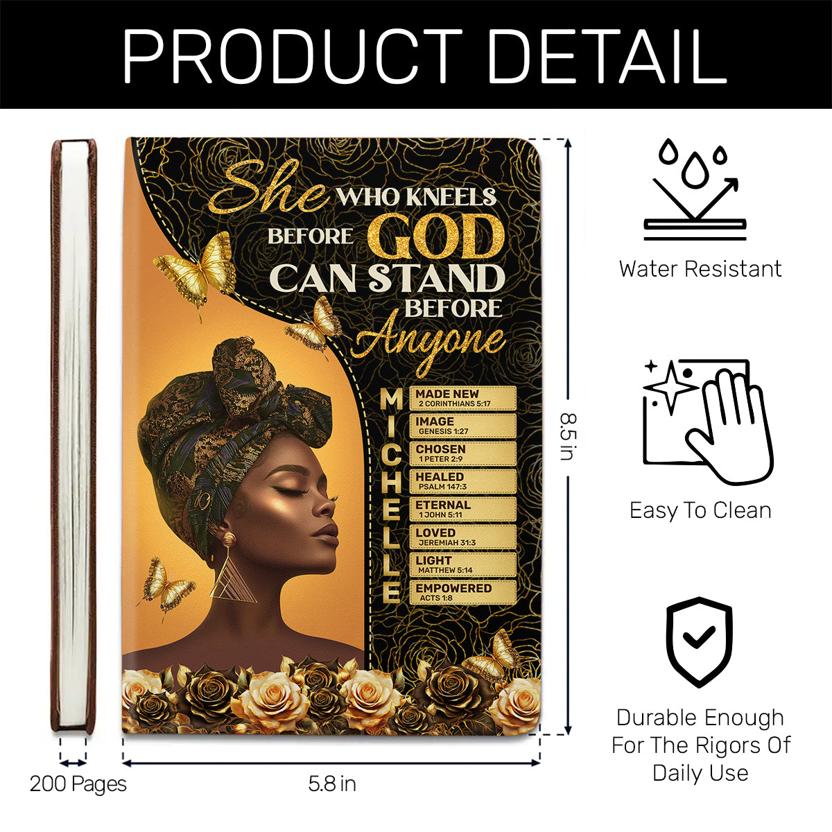 She Who Kneels Before God Can Stand Before Anyone | Personalized Leather Cover Notebook