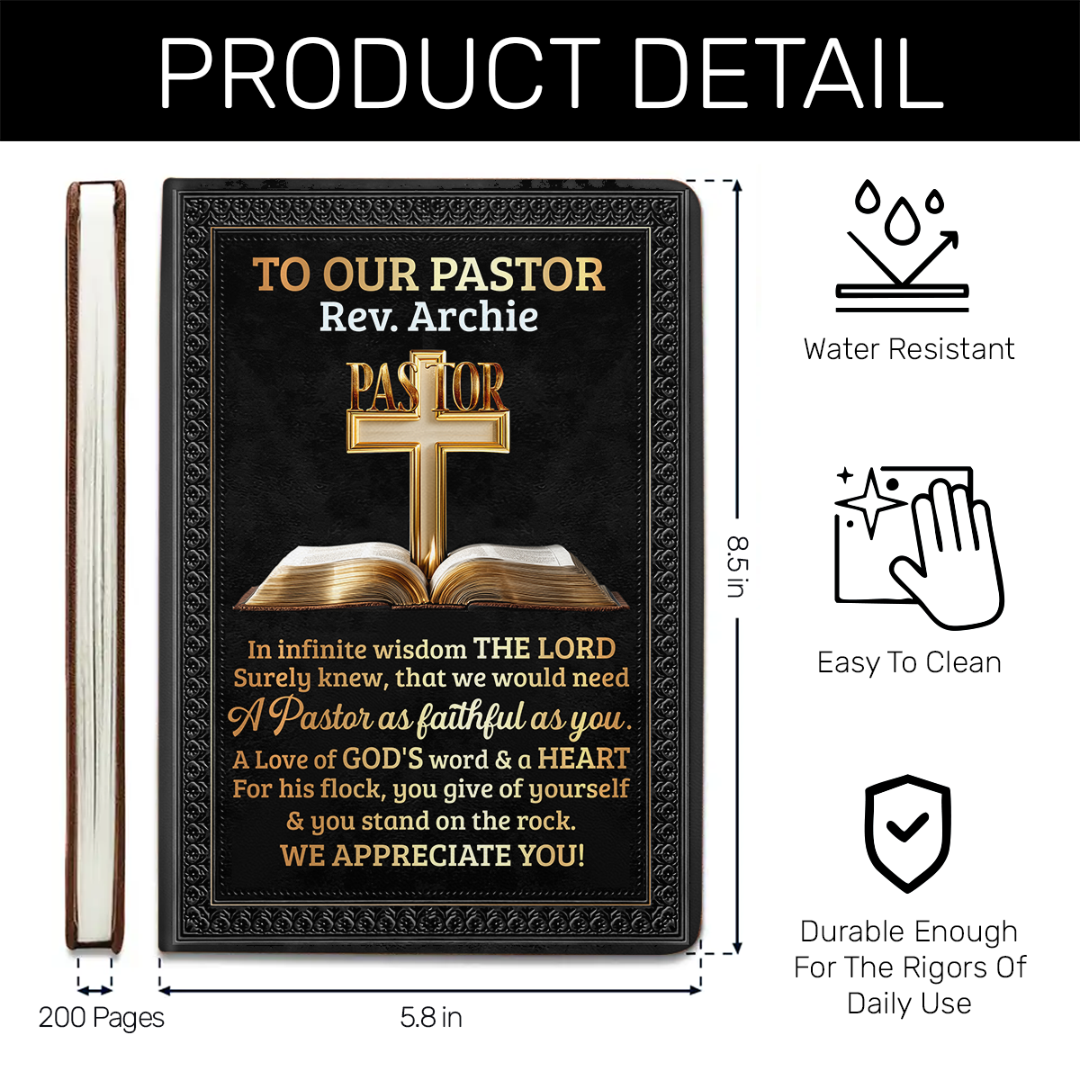 To Our Pastor | Personalized Leather Cover Notebook