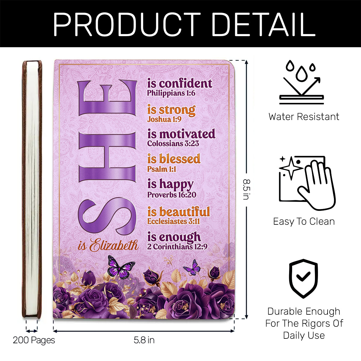 She Is | Personalized Leather Cover Notebook
