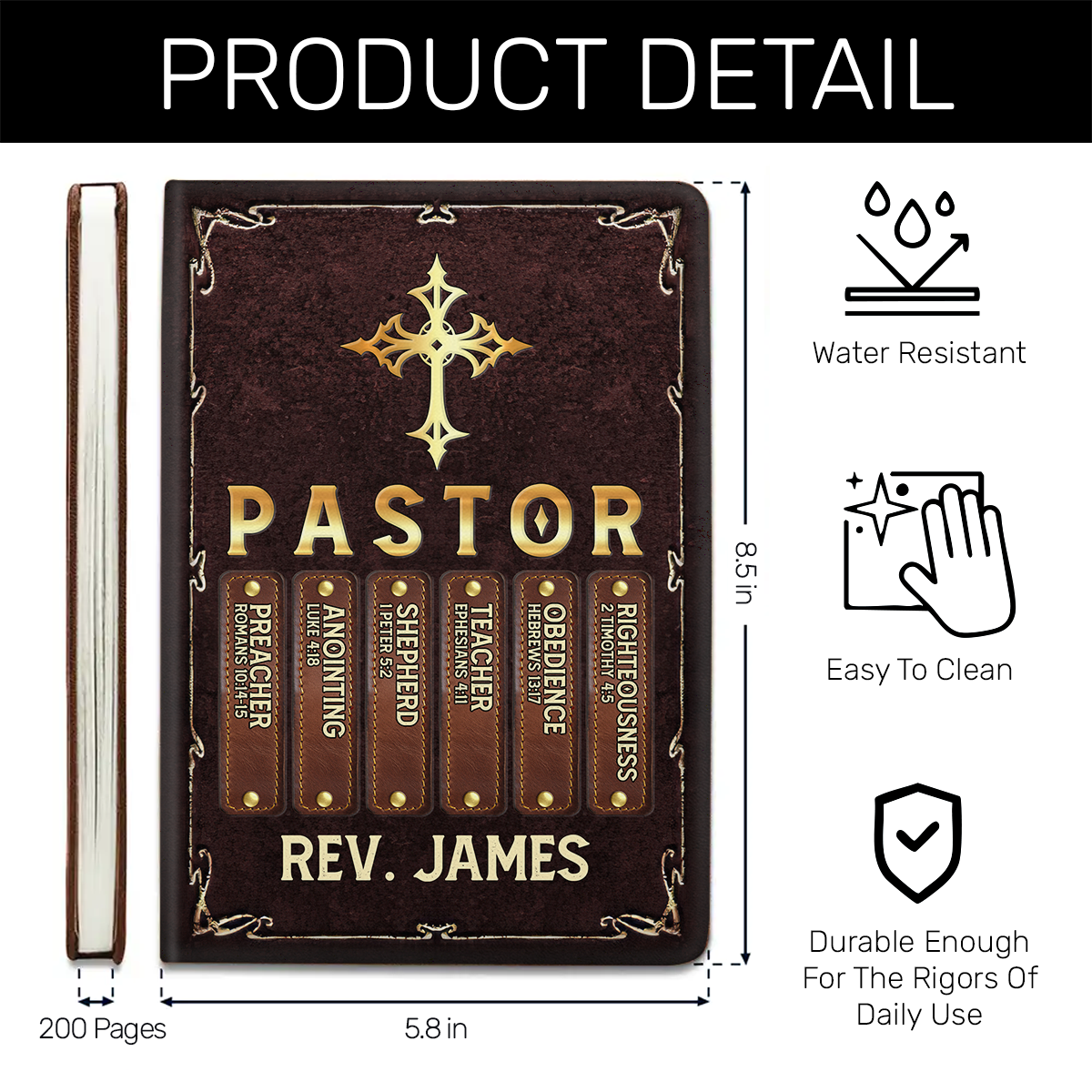 My Preacher, Teacher, & Shepherd | Personalized Leather Cover Notebook