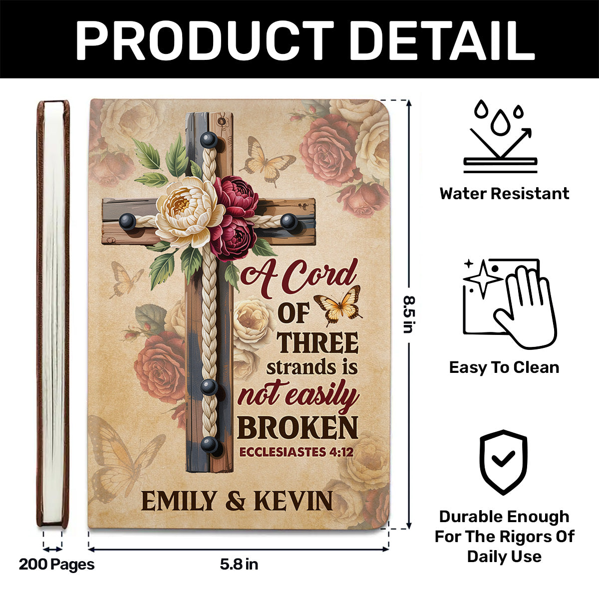 A Cord Of Three Strands Is Not Easily Broken | Personalized Leather Cover Notebook