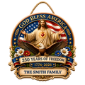 Hapigifts 250 Anniversary USA Woodsign, Patriotic Door Sign, God Bless America Wreath, Personalized Family Name Plywood Wall Decor For 4th Of July, 16, 18, 20, 24 In - D5