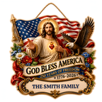 Hapigifts 250 Anniversary USA Woodsign, Patriotic Door Sign, God Bless America Wreath, Personalized Family Name Plywood Wall Decor For 4th Of July, 16, 18, 20, 24 In - D7