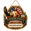 Hapigifts 250 Anniversary USA Woodsign, Patriotic Door Sign, God Bless America Wreath, Personalized Family Name Plywood Wall Decor For 4th Of July, 16, 18, 20, 24 In - D8