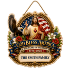 Hapigifts 250 Anniversary USA Woodsign, Patriotic Door Sign, God Bless America Wreath, Personalized Family Name Plywood Wall Decor For 4th Of July, 16, 18, 20, 24 In - D8