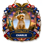 Custom Photo Wood Sign for Dog Parents, Personalized Gift for Dog Lovers, Patriotic Wooden Sign with Pet Photo, 250th Anniversary 1776-2026 Round Door Decor, 5 Sizes 16 to 30 Inch