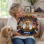 Custom Photo Wood Sign for Dog Parents, Personalized Gift for Dog Lovers, Patriotic Wooden Sign with Pet Photo, 250th Anniversary 1776-2026 Round Door Decor, 5 Sizes 16 to 30 Inch