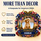 Custom Photo Wood Sign for Dog Parents, Personalized Gift for Dog Lovers, Patriotic Wooden Sign with Pet Photo, 250th Anniversary 1776-2026 Round Door Decor, 5 Sizes 16 to 30 Inch