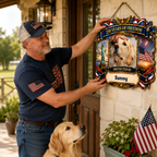 Custom Photo Wood Sign for Dog Parents, Personalized Gift for Dog Lovers, Patriotic Wooden Sign with Pet Photo, 250th Anniversary 1776-2026 Round Door Decor, 5 Sizes 16 to 30 Inch
