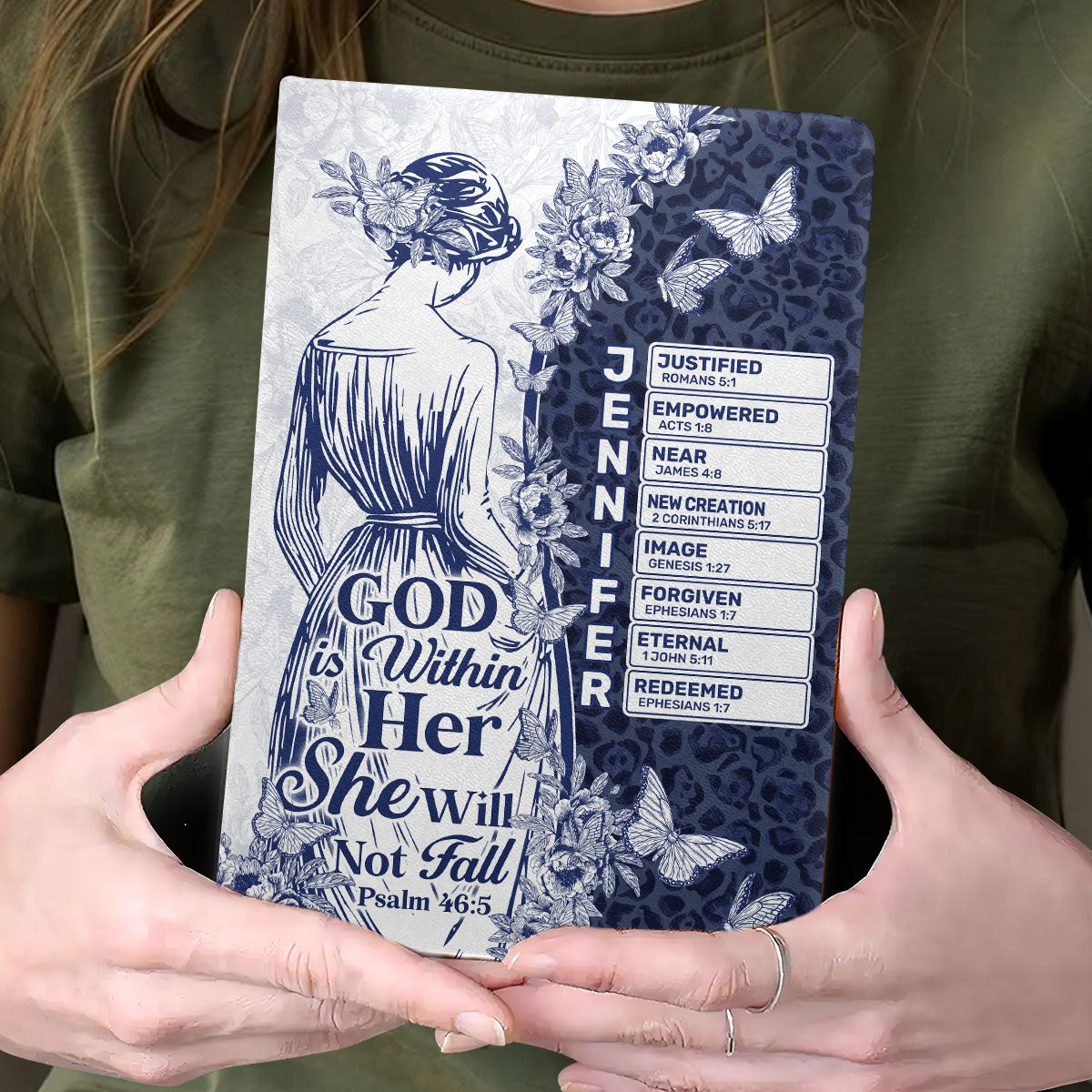 God Is Within Her She Will Not Fall | Personalized Leather Cover Notebook