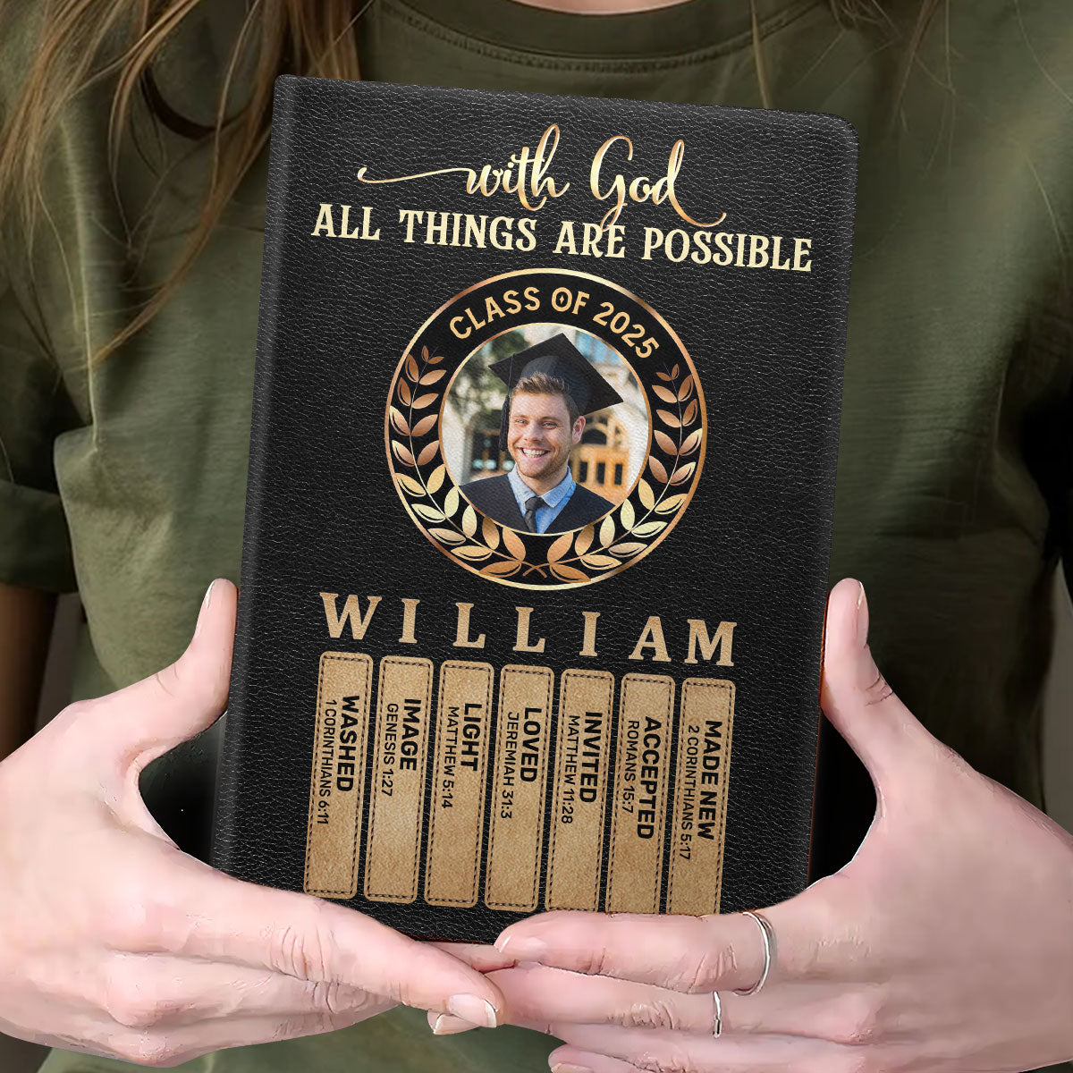 With God All Things Are Possible | Personalized Leather Cover Notebook