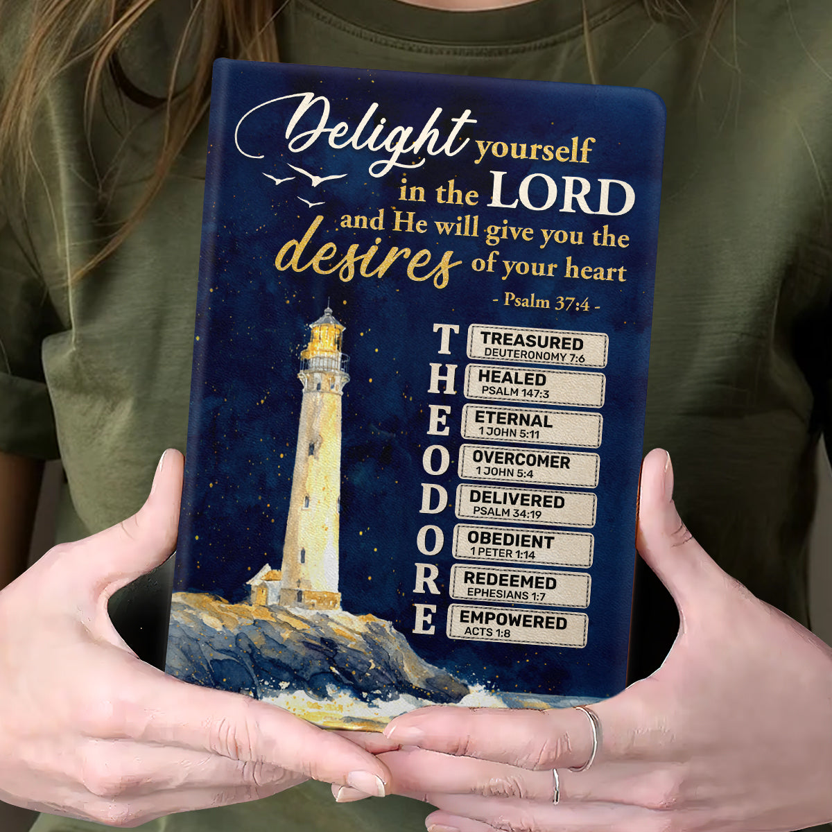 Delight Yourself In The Lord | Personalized Leather Cover Notebook