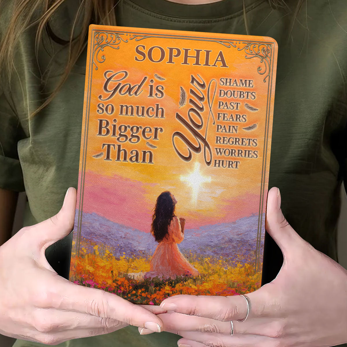 God Is So Much Bigger Than | Personalized Leather Cover Notebook