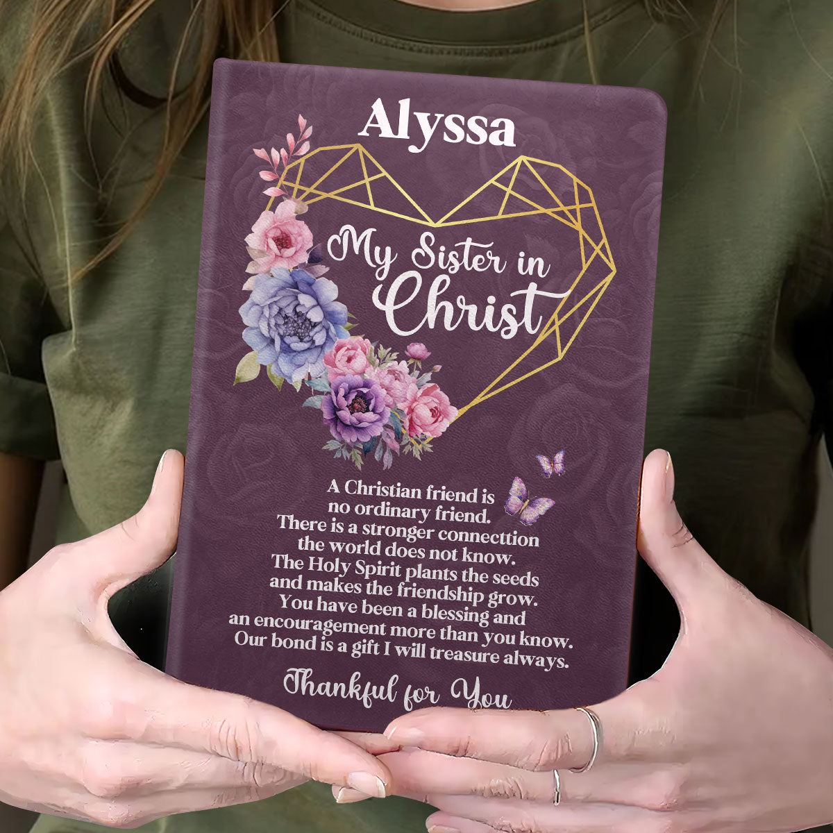 Thankful For My Sister In Christ | Personalized Leather Cover Notebook