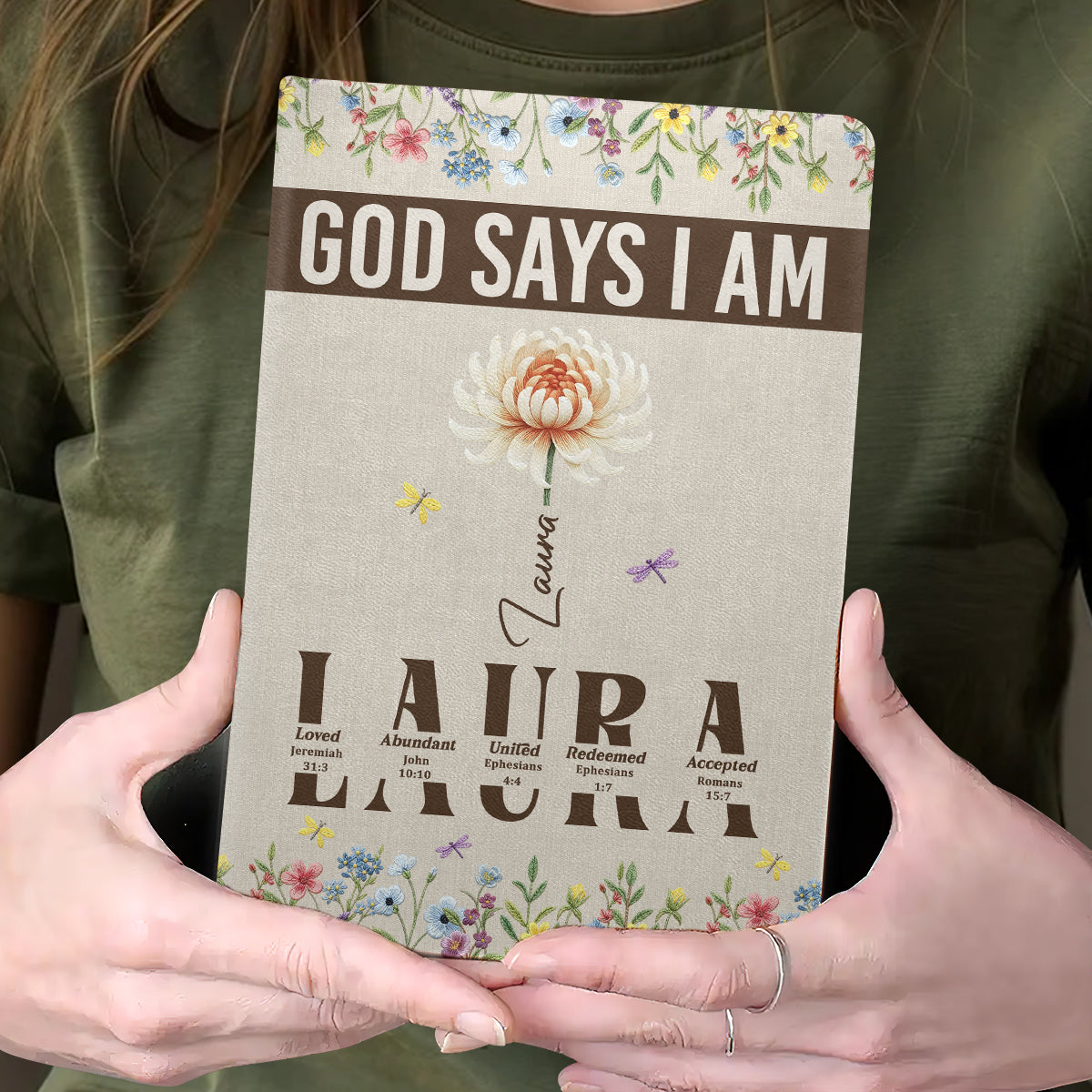 God Says I Am Floral Blessings | Personalized Leather Cover Notebook
