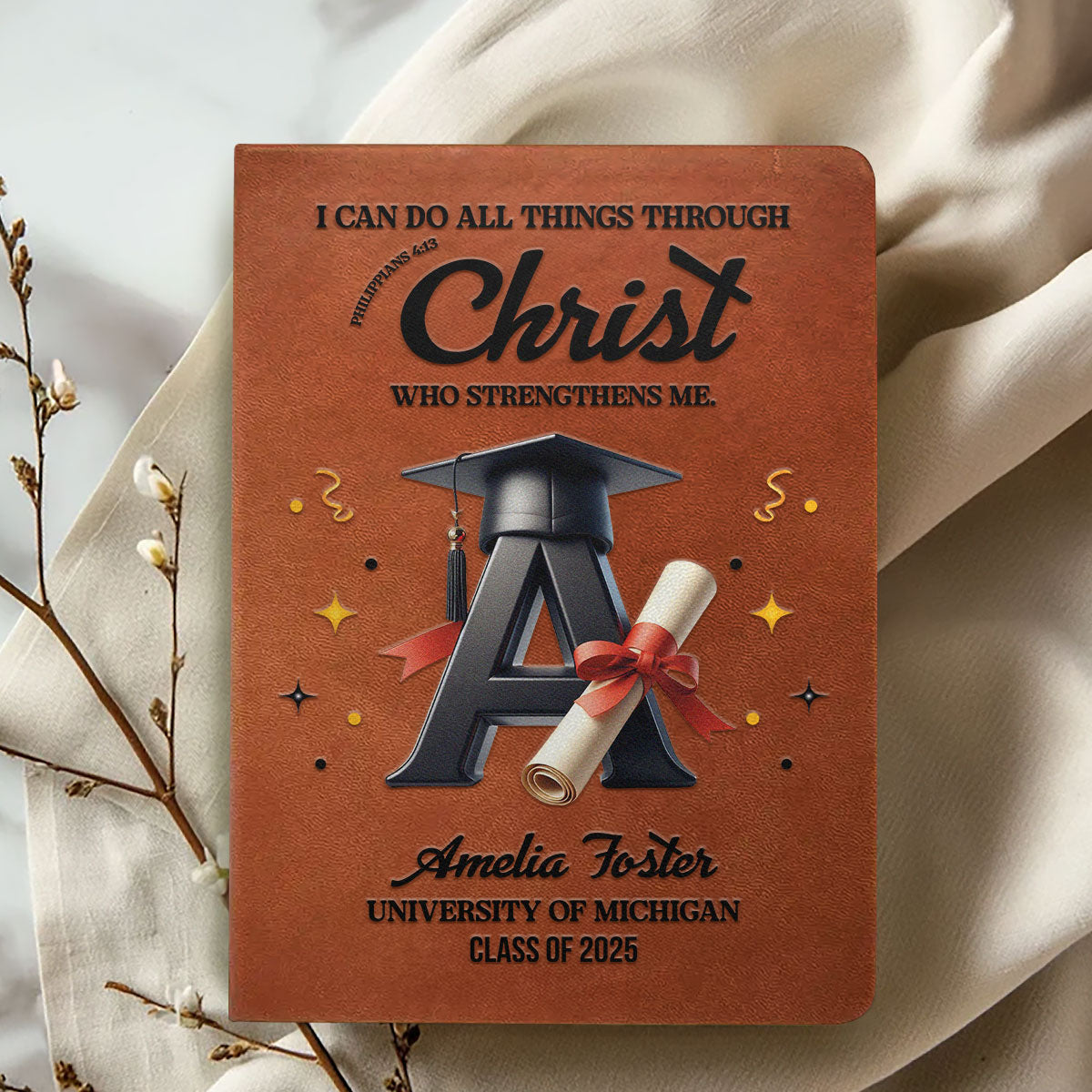 I Can Do All Things Through Christ Who Strengthens Me | Personalized Leather Cover Notebook
