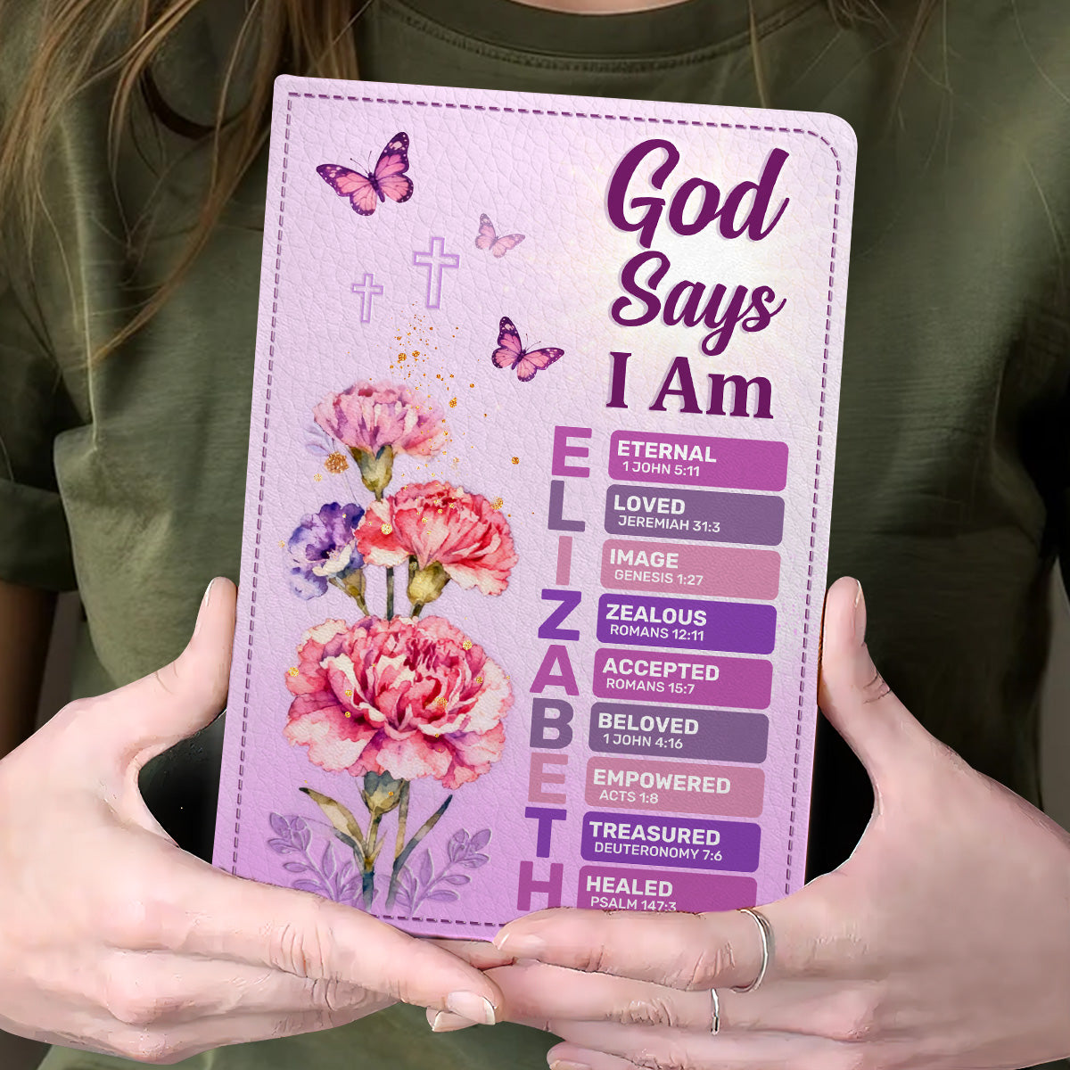 God Says I Am Birth Month Flower | Personalized Leather Cover Notebook