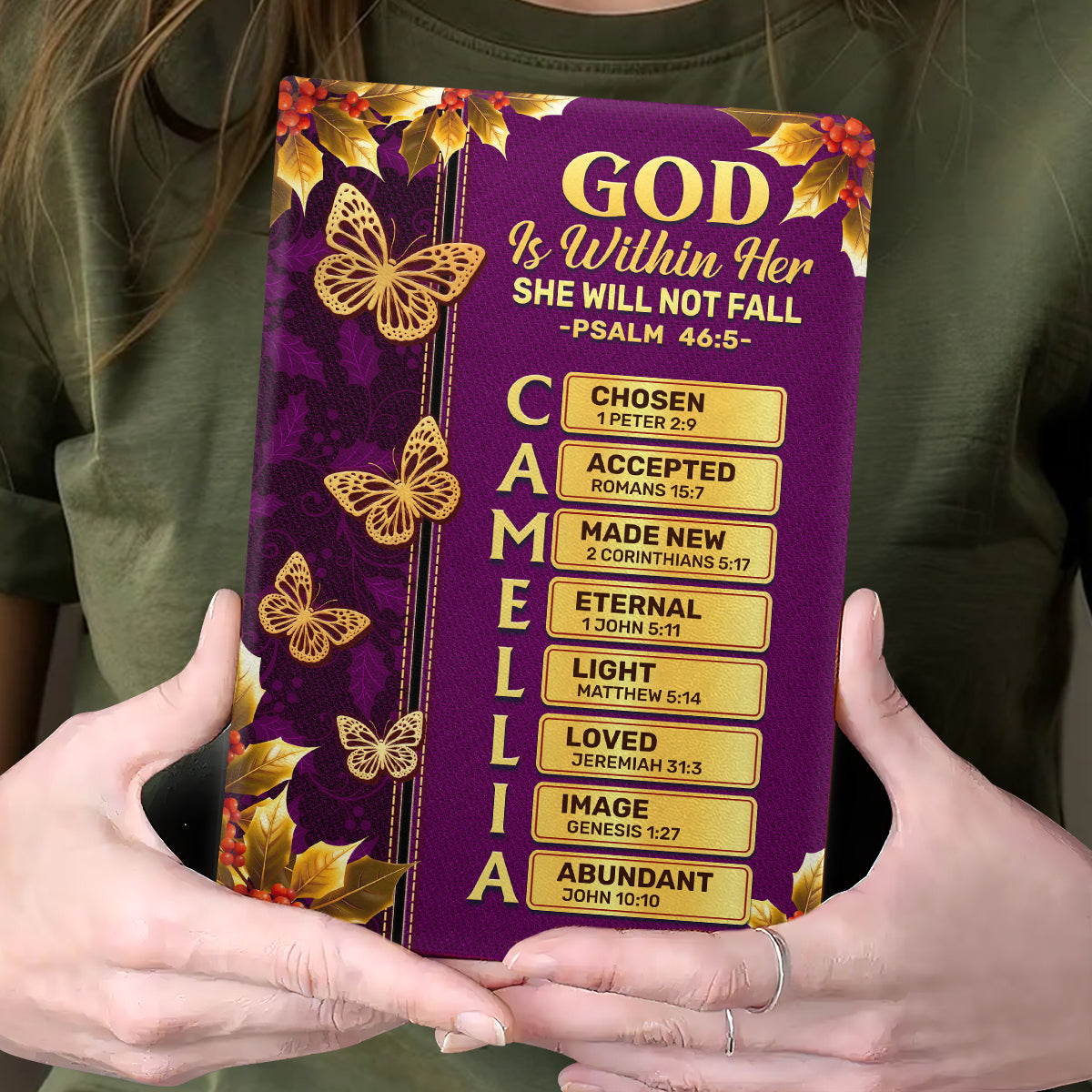 God Is Within Her She Will Not Fall | Personalized Leather Cover Notebook
