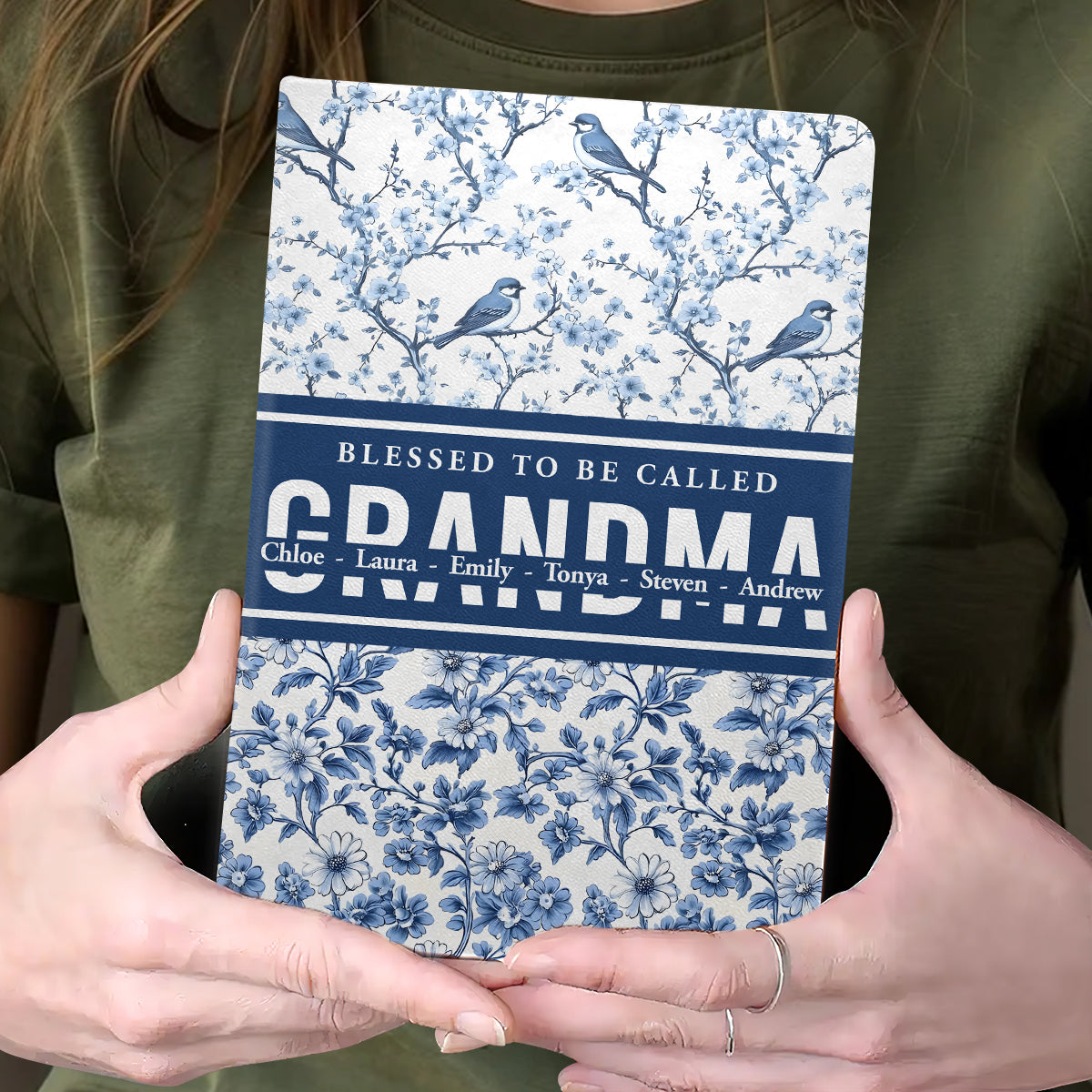 Family In Toile De Jouy | Personalized Leather Cover Notebook