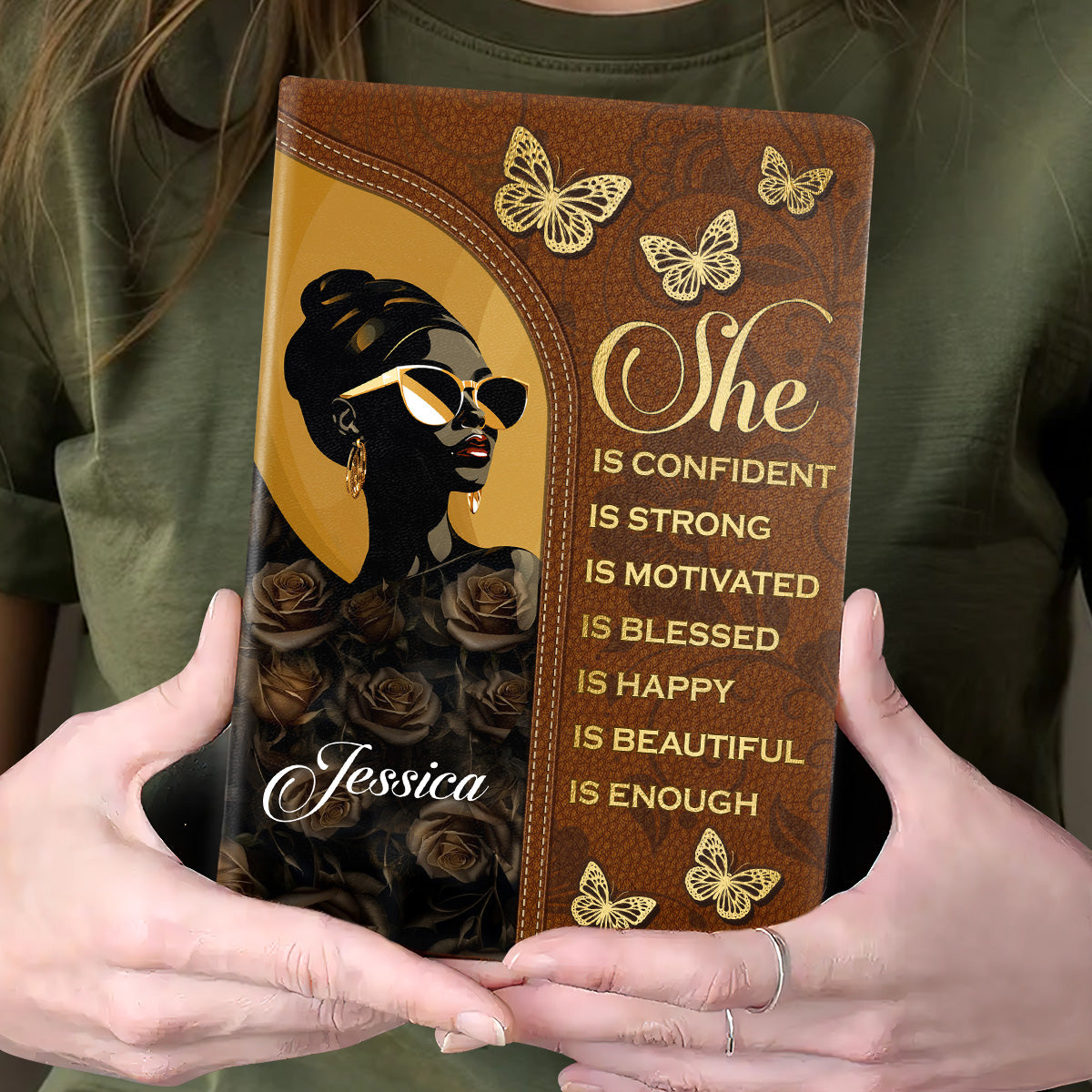 She Is Name | Personalized Leather Cover Notebook