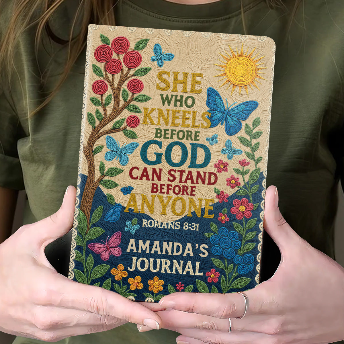 She Who Kneels Before God Can Stand Before Anyone | Personalized Leather Cover Notebook