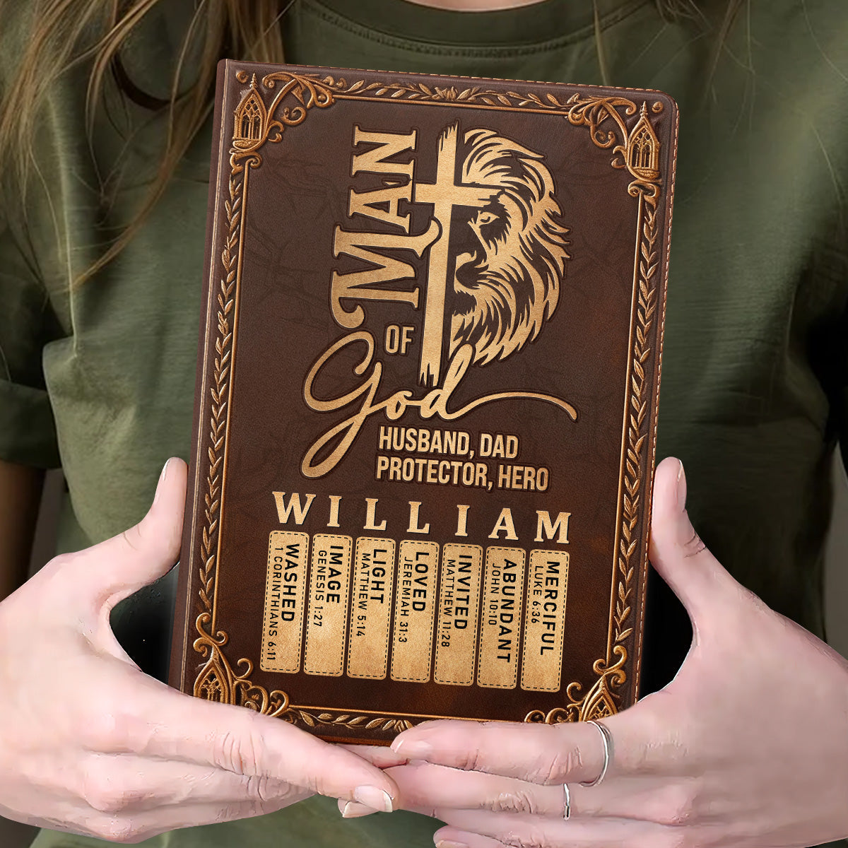 Man Of God Husband Dad Protector Hero | Personalized Leather Cover Notebook