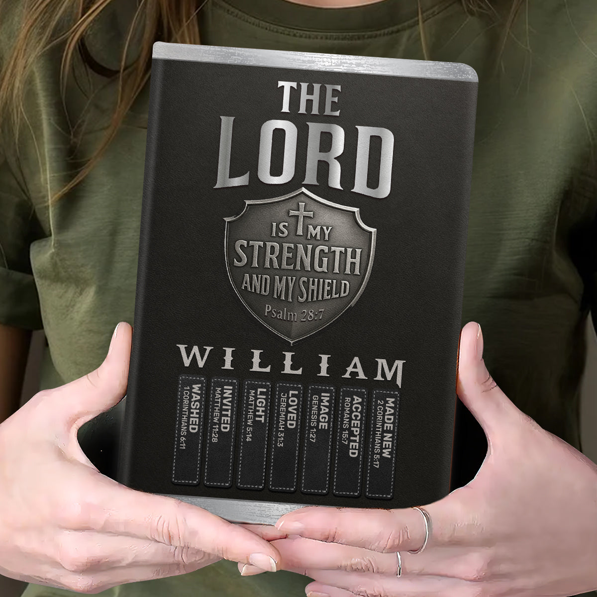 The Lord Is My Strength And My Shield | Personalized Leather Cover Notebook