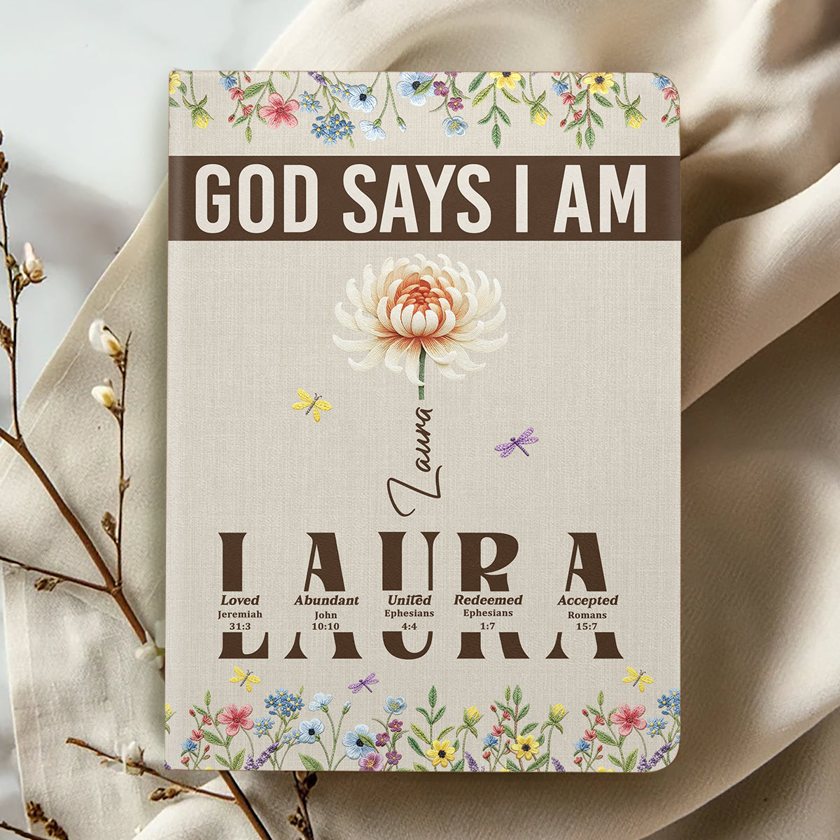 God Says I Am Floral Blessings | Personalized Leather Cover Notebook